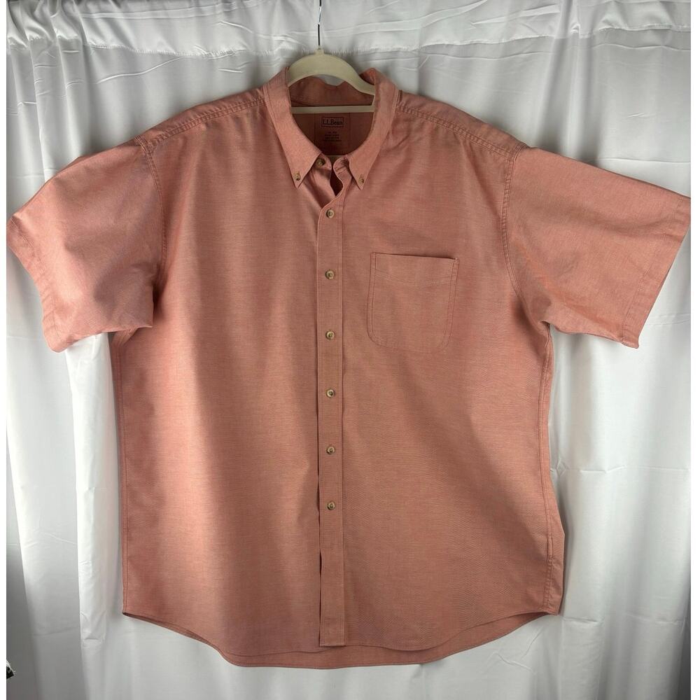 L.L. Bean Men’s single pocket button up big and tall peach shirt XXL 100% Cotton